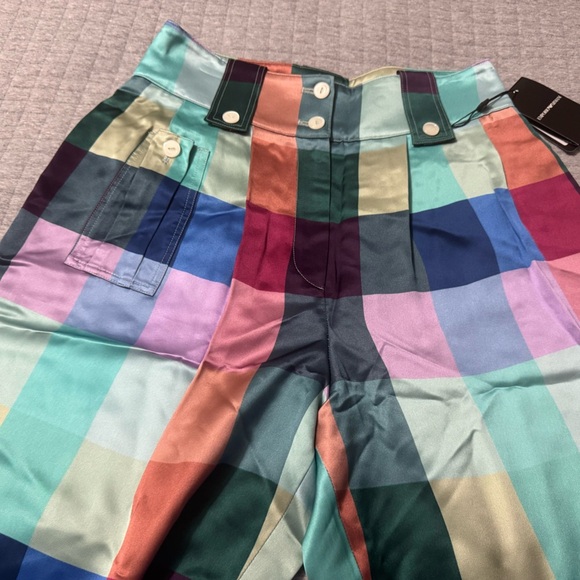 Emporio Armani Multicolour Checked High-Waisted Wide Leg Trousers Size 4 - Picture 4 of 14